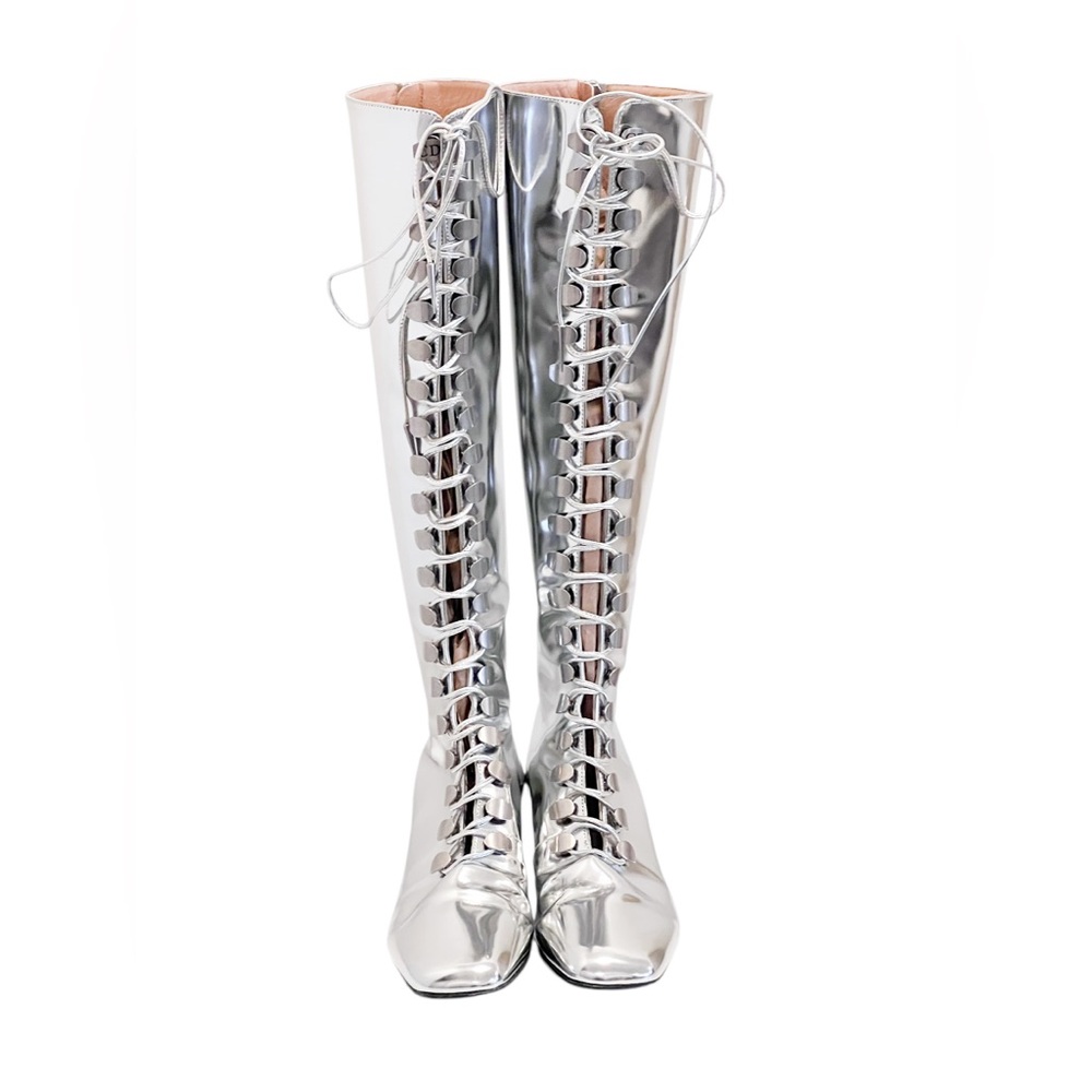 CHRISTIAN DIOR Mirror Finish Calfskin Hardior Lace Up Boots - Picture 8 of 16